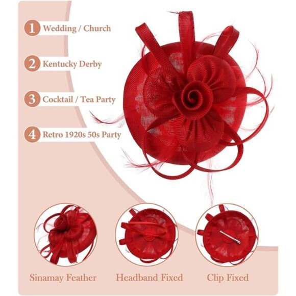 Fascinator Church Derby Hat Pillbox Hats Red